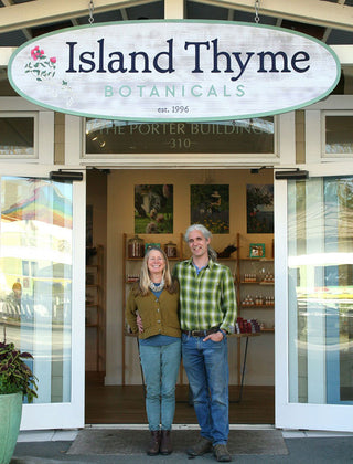 Eliza and Chris in front of Island Thyme store