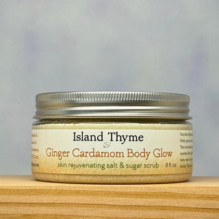 Jar of Ginger cardamom salt and sugar scrub