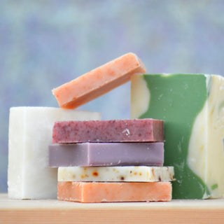 Sliced bars of soap in various colors